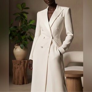 NEW $128 Ellenor Long Elegant Cream Double-Breasted Long Blazer